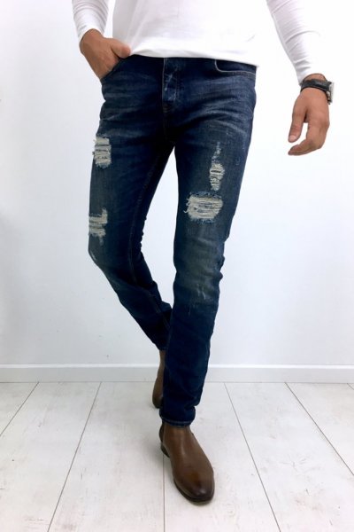 Spodnie męskie jeans z przetarciami 555