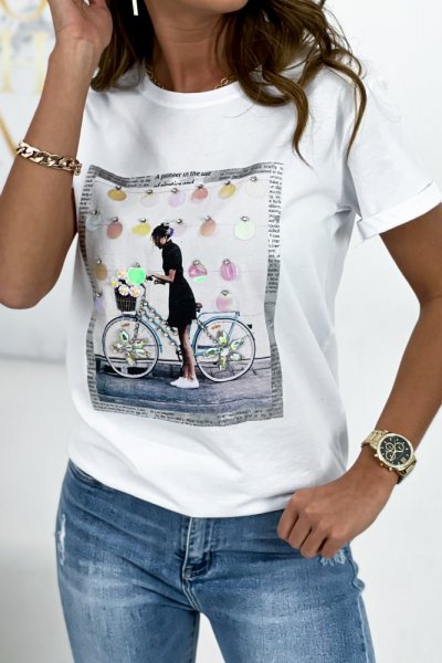 T shirt GIRL bicycle - white