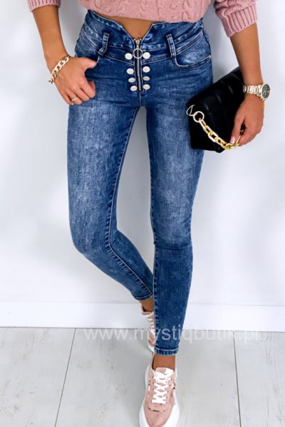 Spodnie jeans skinny na guziki - blue