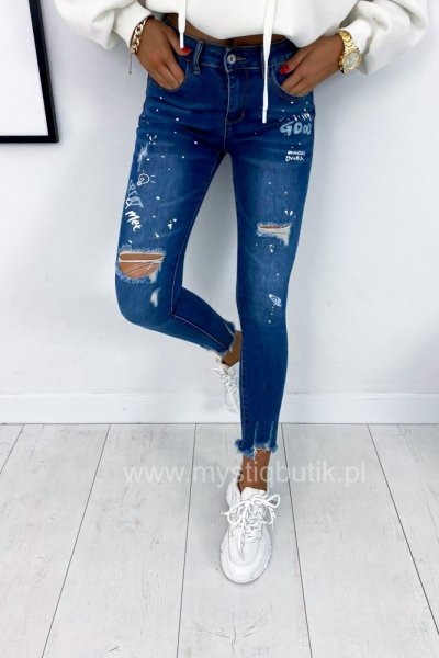 Spodnie jeansowe M.SARA push up + napisy - blue