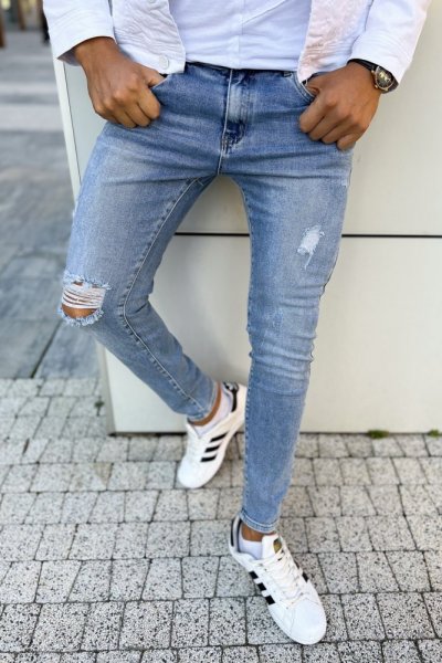 Spodnie męskie jeans z przetarciami KX758 - 4