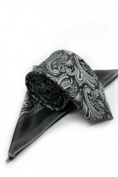Krawat męski czarno szary ornament