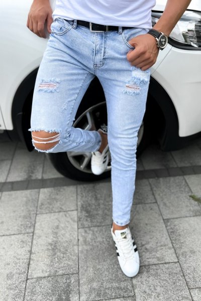 Spodnie męskie jasny jeans Skinny KX811