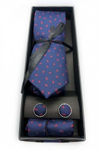Komplet męski krawat+poszetka+spinki H6