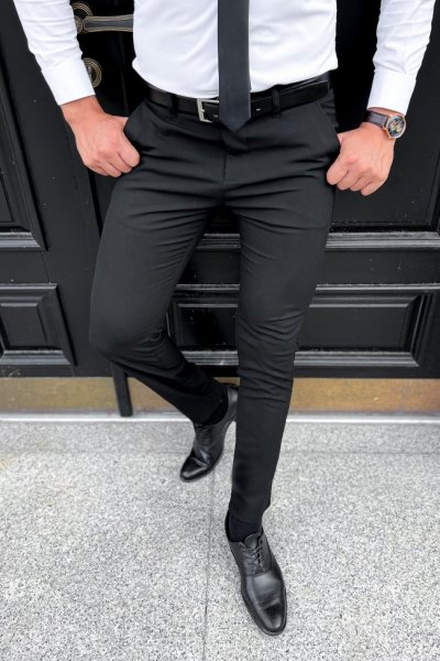 Spodnie męskie materiałowe czarne - Black 3