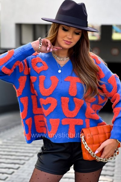 Sweter LETTERS - chaber/orange