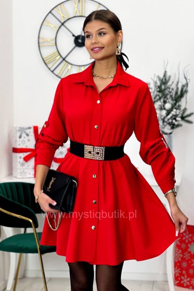 Sukienka MERRY z paskiem materiałowym - czerwona