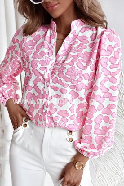 Koszula damska z wiskozy w cętki - ecru/pink