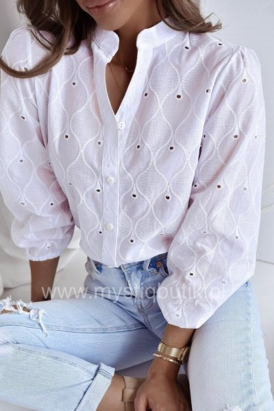 Koszula z haftowanej bawełny - biała