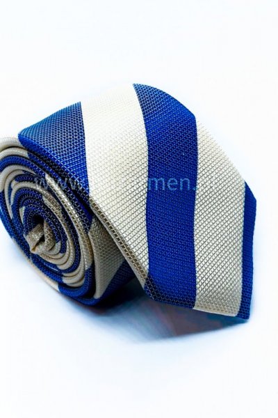 Krawat męski w paski - niebiesko/kremowy