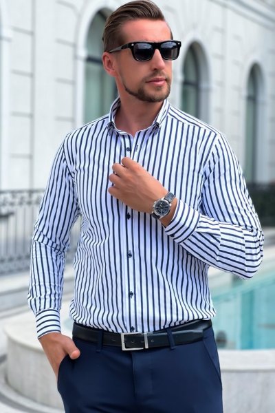 Koszula męska w pasy - white/blue