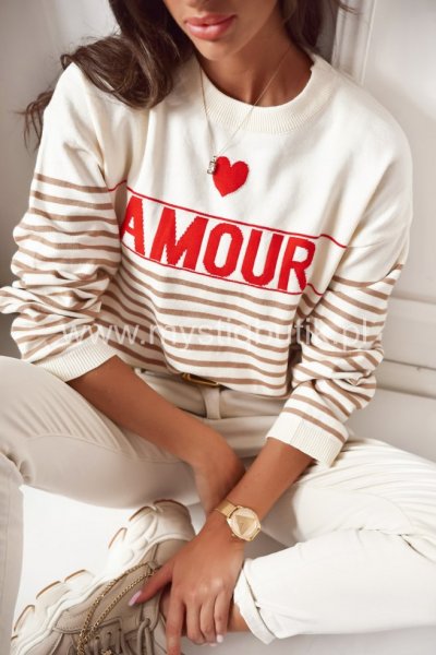 Sweter w paski Amour Heart - camel