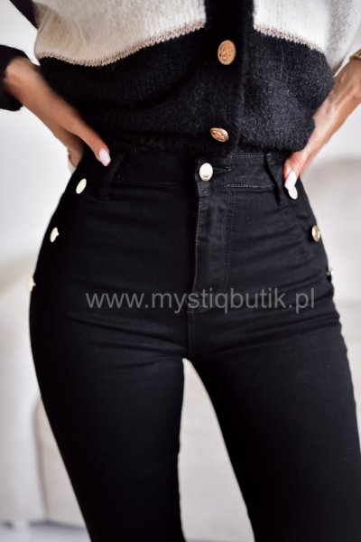 Spodnie jeansy skinny ze złotymi guzikami - black
