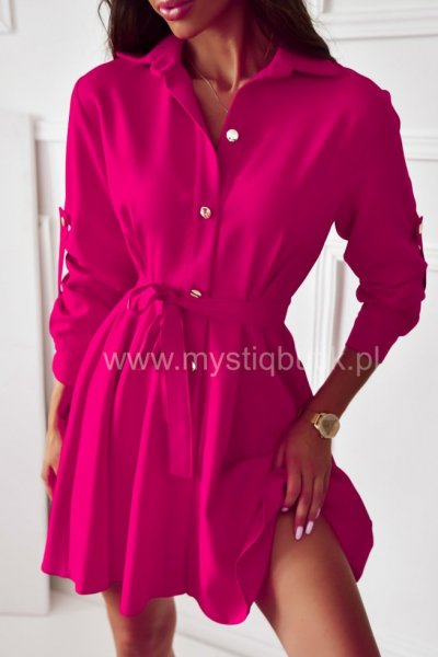 Sukienka MERY z paskiem materiałowym - różowa