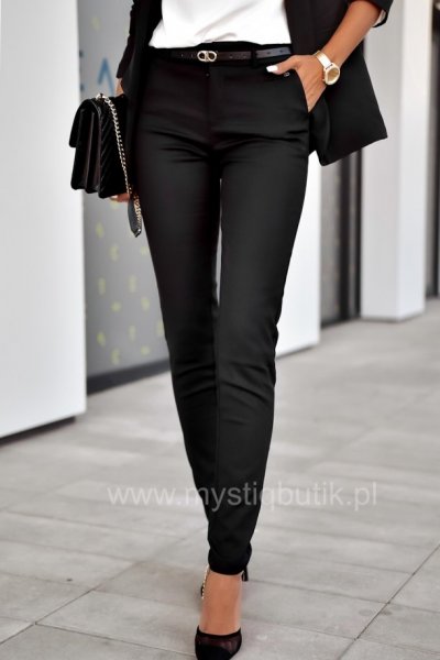 Spodnie cygaretki z paskiem - czarne