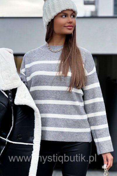Sweter w pasy - grey/ecru