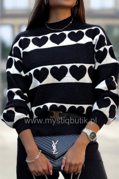 Sweter w serca - black/ecru