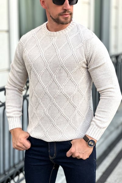 Sweter męski H04 Beżowy