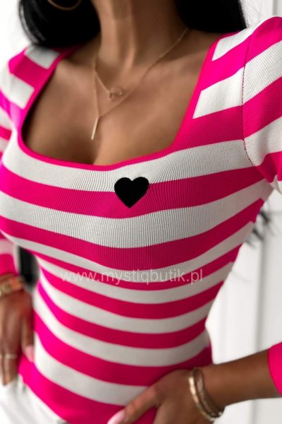 Sweter w paski LOVI - pink/white/black