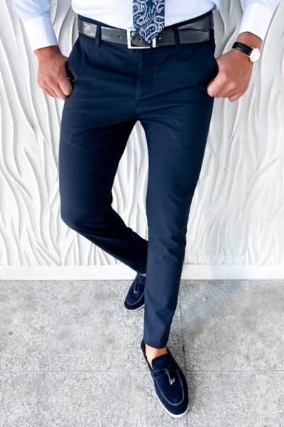 Spodnie męskie materiałowe - Granat H58