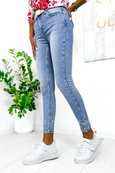 Spodnie jeansowe skinny + zatrzaski na nogawkach - blue