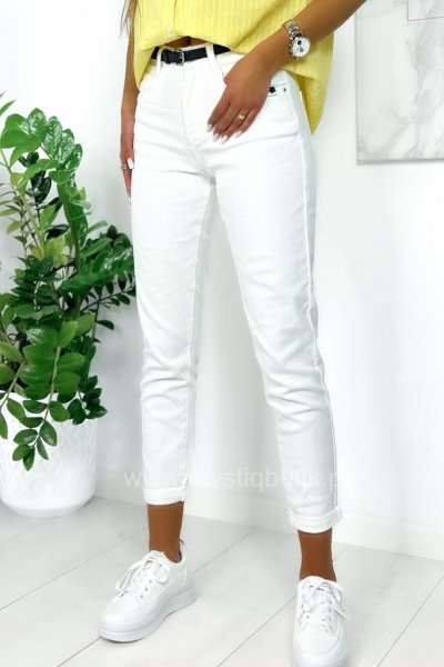 Spodnie jeansowe Mom fit + pasek - ecru