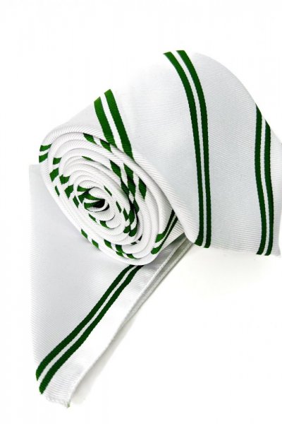 Krawat męski + poszetka w pasy - biały/zieleń