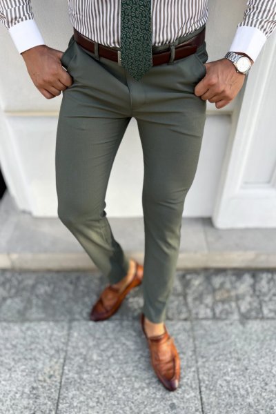 Spodnie męskie materiałowe H58 Oliwkowe