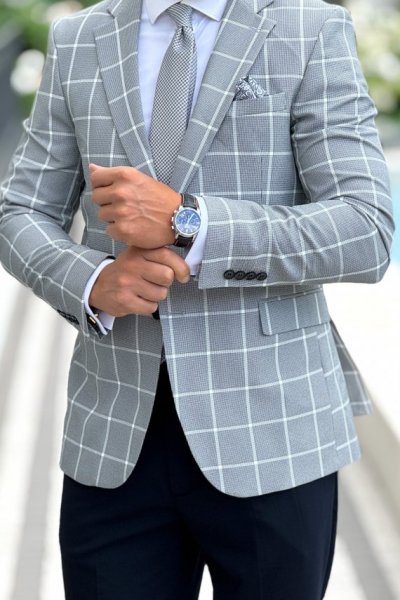 Marynarka męska w kratę H36 jasno szara