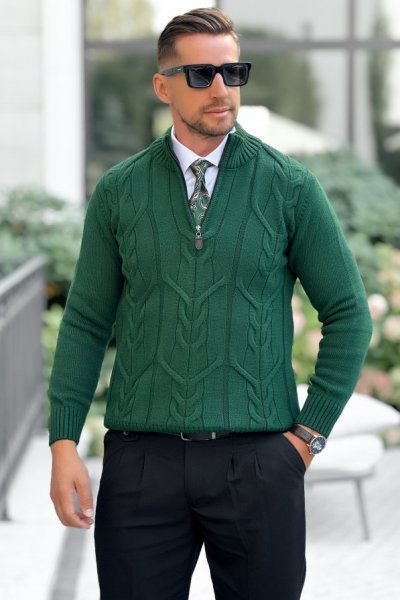 Sweter zapinany na zamek - zielony