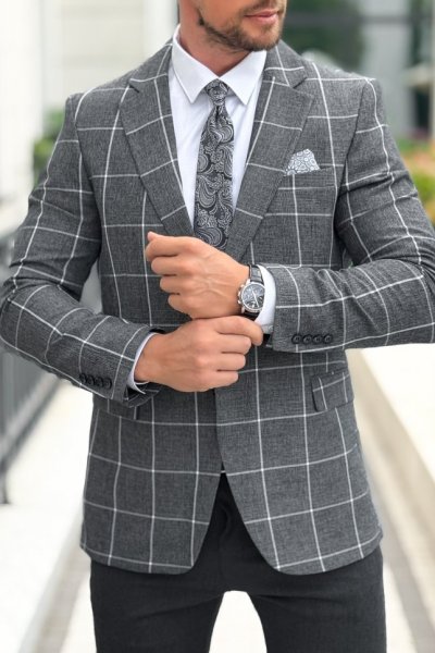 Marynarka męska w kratę H59 grafit