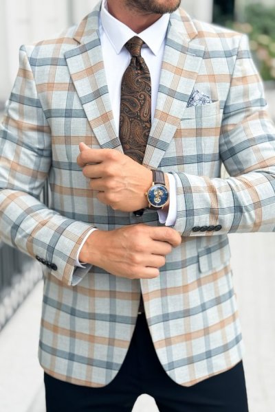 Marynarka męska w kratę H35 szara