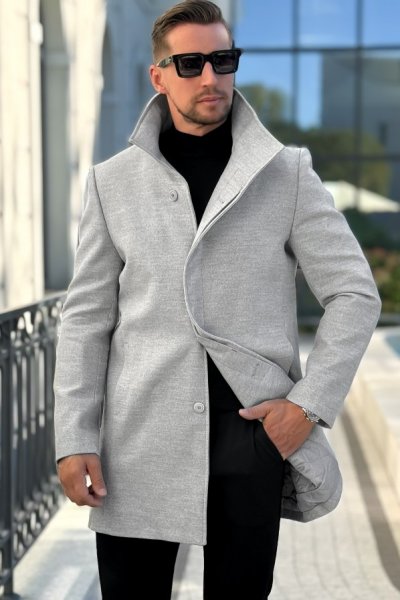 Płaszcz męski wysoki kołnierz - szary
