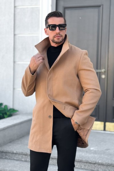 Płaszcz męski wysoki kołnierz - beż