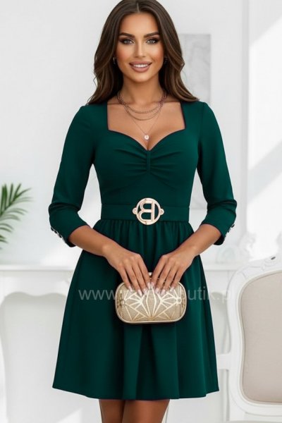 Sukienka rozkloszowana LUISSA + pasek - zieleń