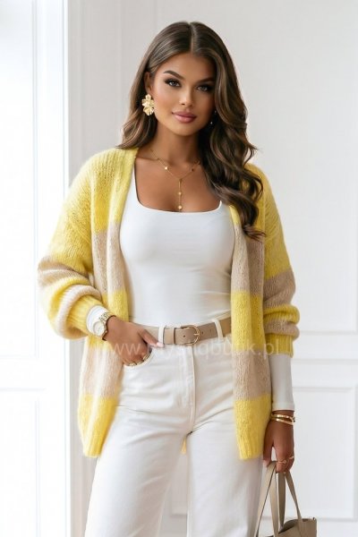 Sweter/kardigan w pasy - beige/yellow