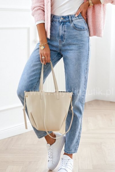 Spodnie jeansowe MOM Fit z gumka w pasie - niebieskie