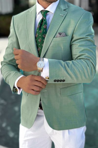 Marynarka męska w kratę H46- Pistacjowa