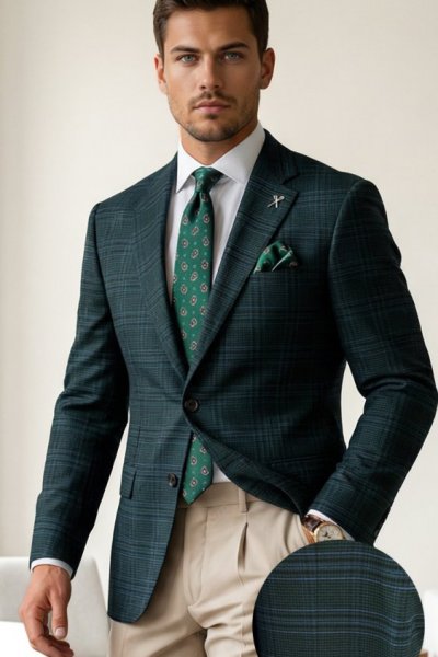 Marynarka męska w kratę H132 butelkowa zieleń