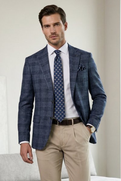 Marynarka męska w kratę H133 granat