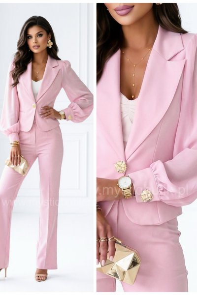 Garnitur Exclusive ELENA z szyfonowymi rękawami - pudrowy