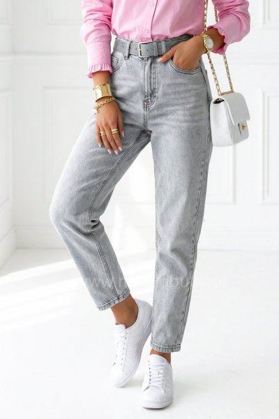 Spodnie jeansowe MOM Fit z paskiem - szare