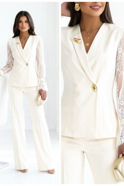 Garnitur z koronkowymi rękawami MONACO 2 Exclusive Collection - śmietankowy