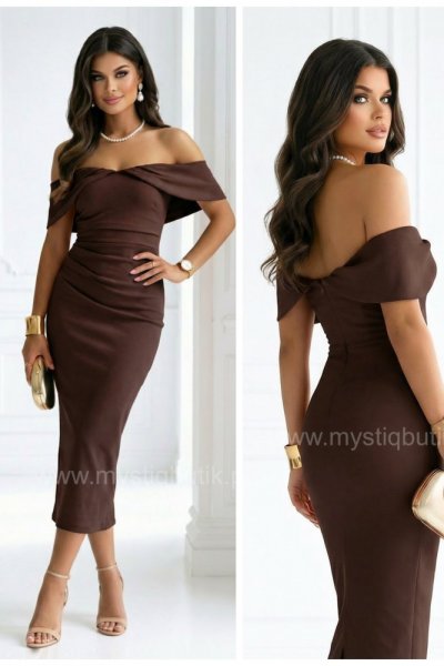 Sukienka dopasowana midi LIZBONA - czekoladowa