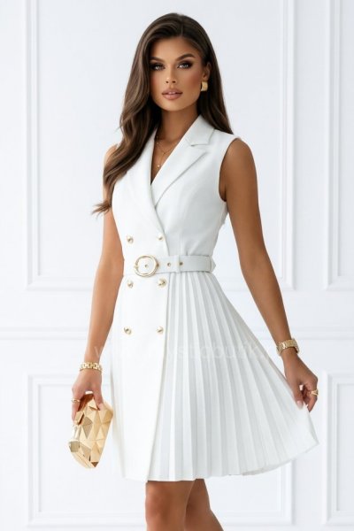 Sukienka PENNY 2 z plisowaniem - biała