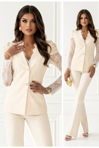 Garnitur z koronkowymi rękawami MONACO 3 Exclusive Collection - jasny beż