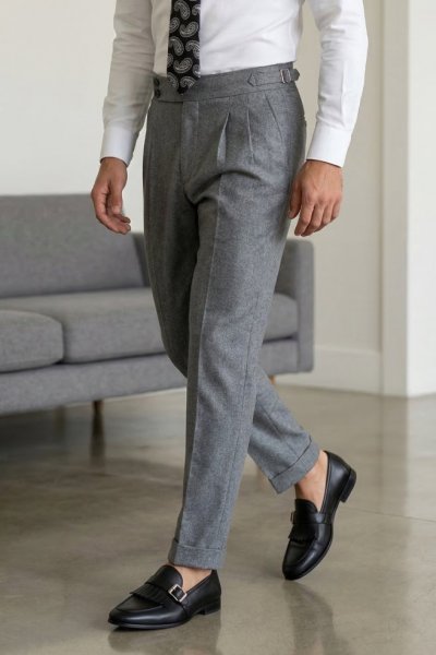 Spodnie męskie materiałowe z regulatorami w kant- grafit