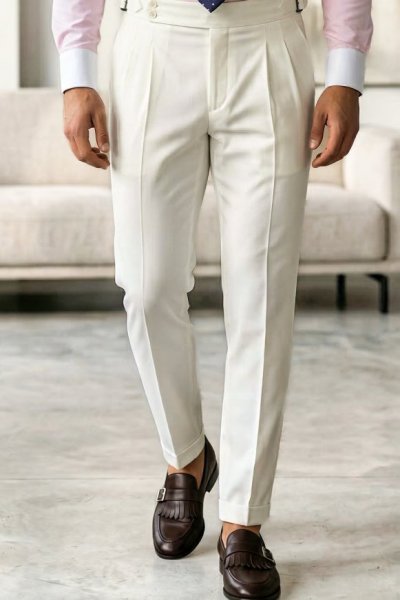 Spodnie męskie materiałowe z regulatorami w kant - ecru