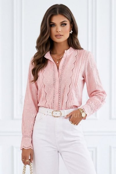 Koszula z koronką LALLA - pudrowy róż
