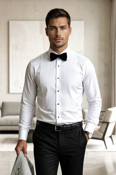 Koszula męska do muchy na spinki biała